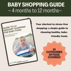 A promo image to sell a grocery shopping guide to baby food.